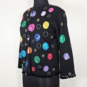 Vintage Janes Closet Cotton Ramie Knit Cardigan Whimsical Sequin Circles S